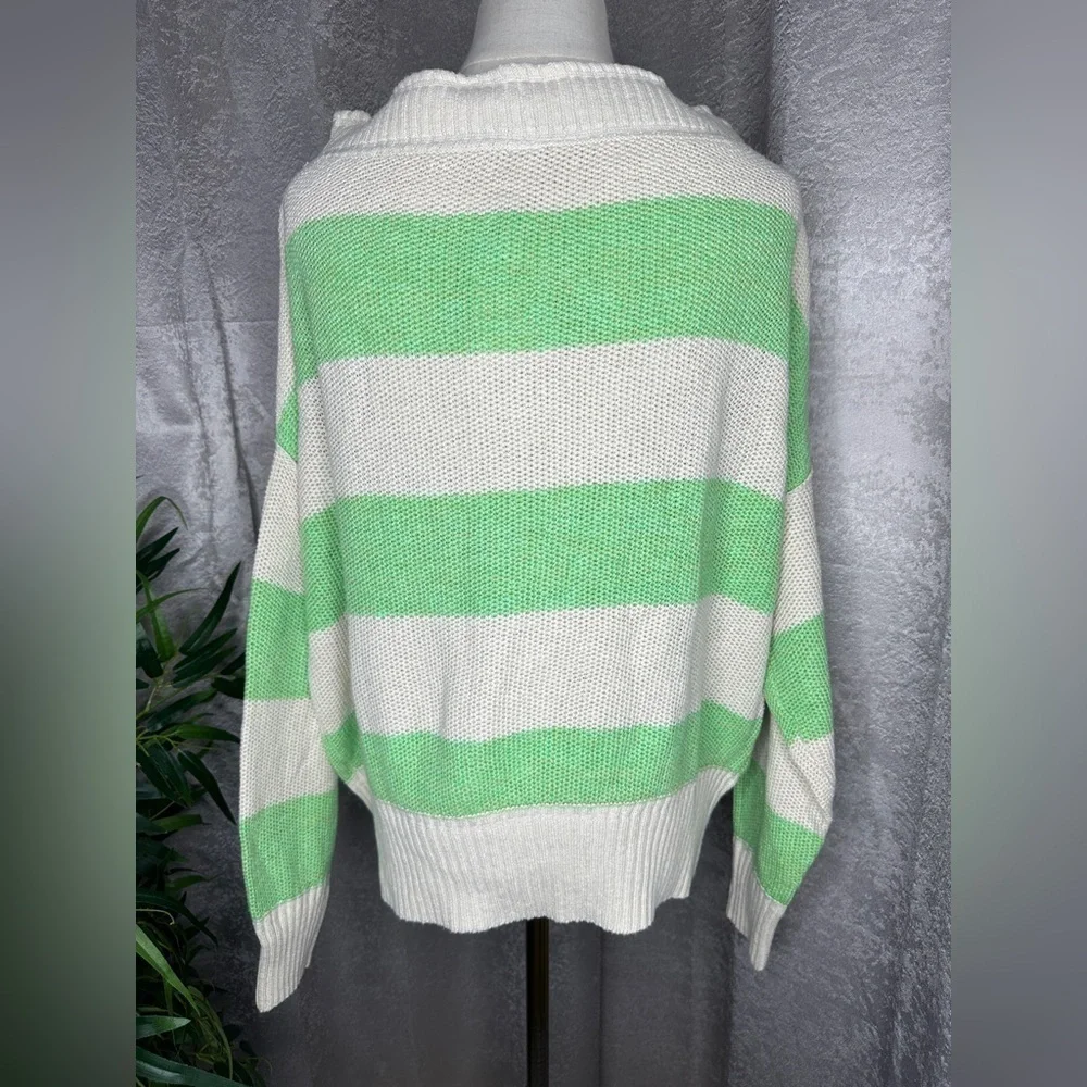 NWT Free People Cassidy Off Shoulder Sweater Striped Wild Green Combo XS